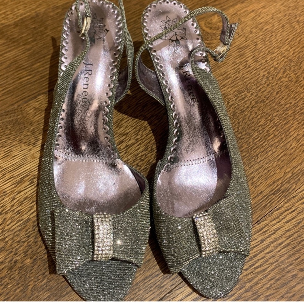 J.Renee Glitter Bow Peep Toe Heels - Silver